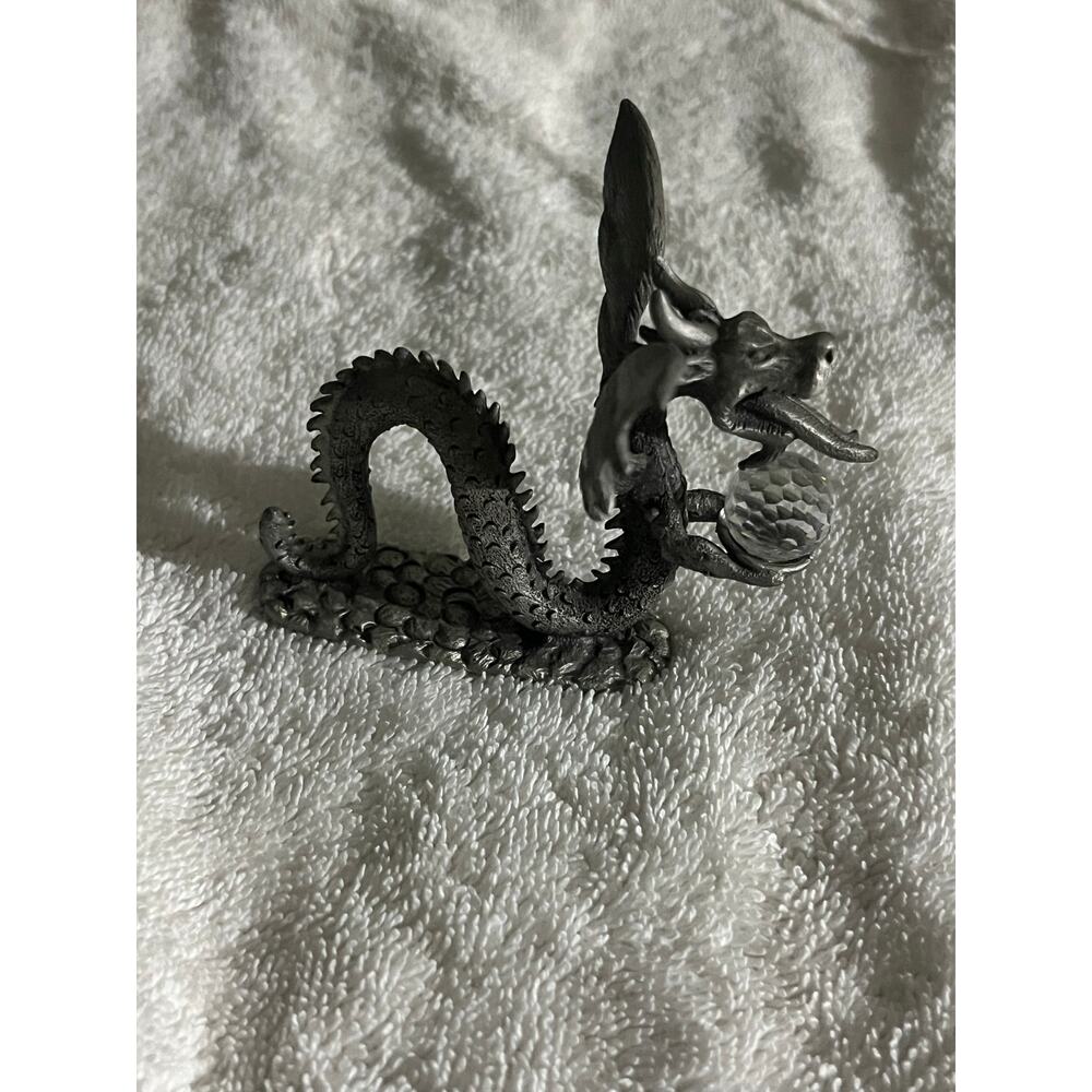 1988 Spoontiques Pewter Dragon Figurine -CM608 Crystal Ball 3 1/2”